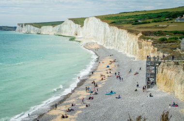 Seven Sisters Ulusal Parkı, beyaz uçurumlar, sahil, okyanus Doğu Sussex