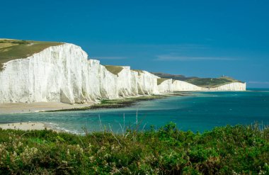 Seven Sisters Ulusal Parkı, beyaz uçurumlar, sahil, okyanus Doğu Sussex