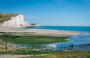 Seven Sisters Ulusal Parkı, beyaz uçurumlar, sahil, okyanus Doğu Sussex
