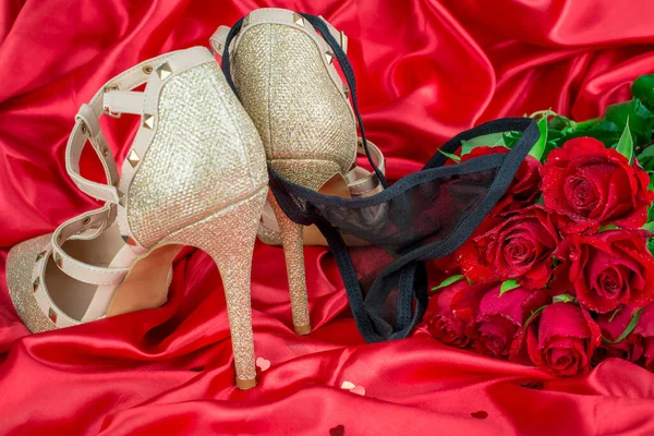 Red Sexy Underwear Shoes Red Rose Royalty Free Stock Photos