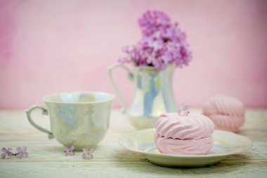 Pembe arka plan ve kapakta leylak çiçekleri