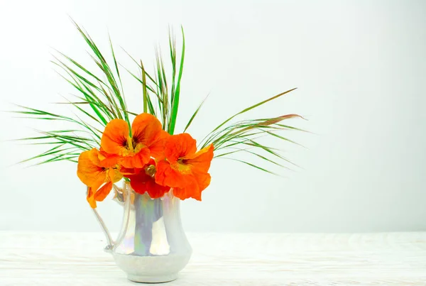 Flores Naranjas Sobre Fondo Blanco Jarrón —  Fotos de Stock