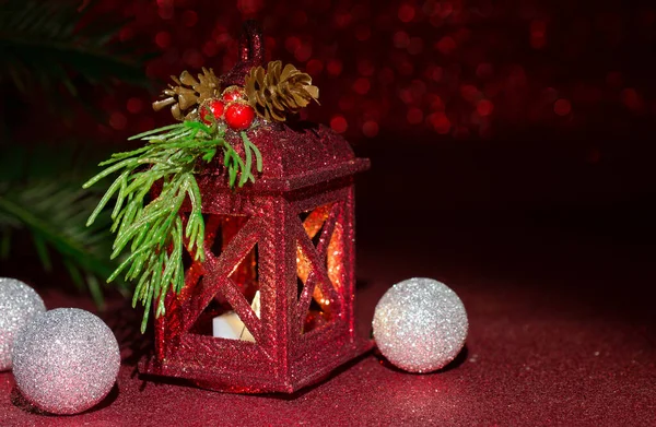 Decoración Navidad Adorno Linterna Roja — Foto de Stock