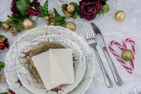 Traditional East European Christmas Eve Wafer Plate Hay — Stock Photo, Image