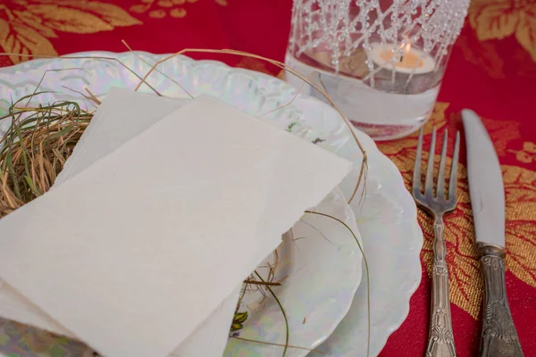 Traditional East European Christmas Eve Wafer Plate Hay — Stock Photo, Image