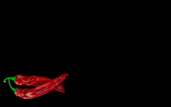 Studio Záběr Červené Chilli Papričky Izolované Černém Pozadí — Stock fotografie