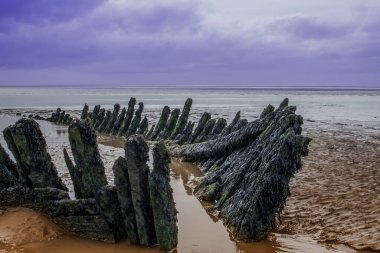 İngiltere kıyısındaki Berrow Sahili 'ndeki enkazdan geriye kalanlar.