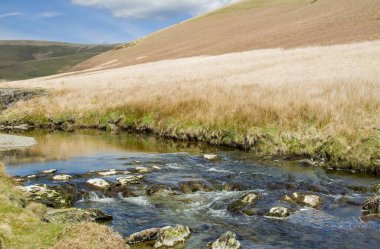  Kuzey Galler 'deki Snowdonia Ulusal Parkı' ndaki dağ deresi..