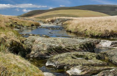  Kuzey Galler 'deki Snowdonia Ulusal Parkı' ndaki dağ deresi..