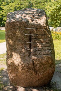 Zeminde büyük bir taş var. .