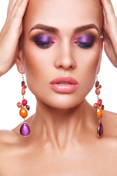 Beautiful woman with colored makeup. — Stock Photo, Image