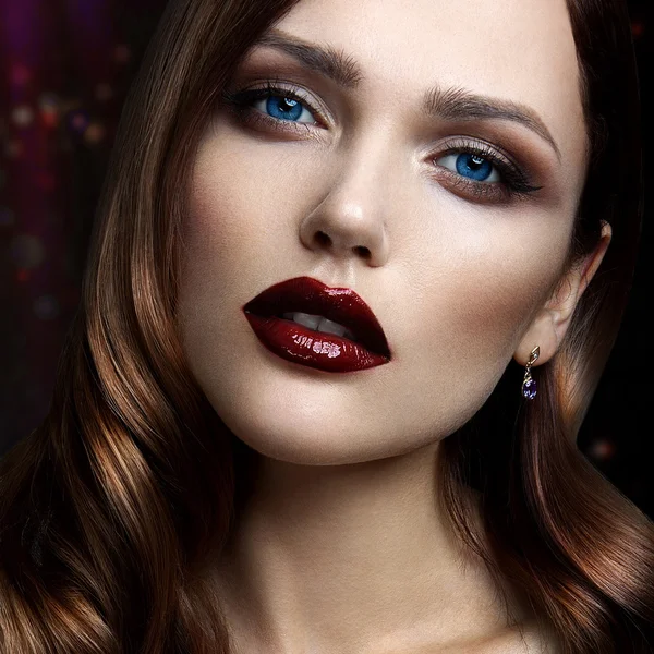 Portrait of beautiful girl with dark lips. — Stock Photo, Image