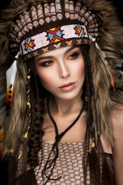 Beautiful ethnic lady with roach on her head. clipart