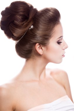 Güzellik moda modeli kız parlak makyaj ile