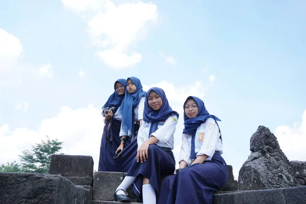Blitar Kelet Jáva Indonézia 2021 Április Indonéz Középiskolás Diákok Nyaraltak — Stock Fotó
