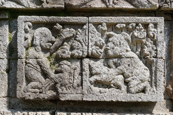 Kediri Java Oriental Indonésia Março 2021 Alívio Sobre Pedra Templo — Fotografia de Stock