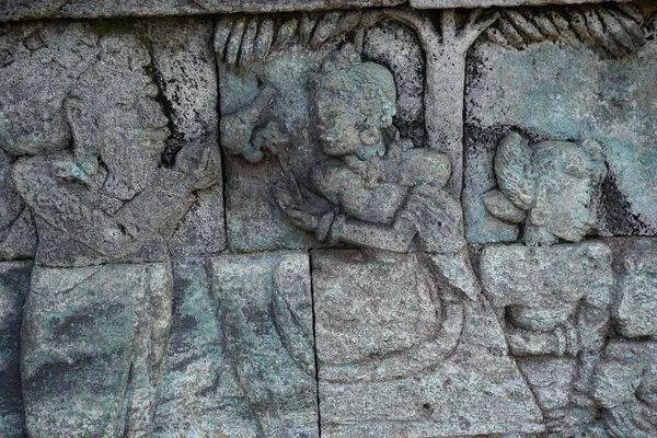 Rilievo Antico Sulla Pietra Del Tempio Penatarano Blitar Giava Orientale — Foto Stock