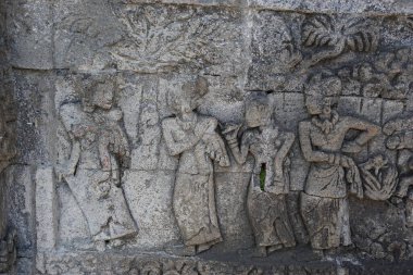 Blitar, Doğu Java, Endonezya - 25 Nisan 2021: Penataran Tapınağı, Blitar, Doğu Java Endonezya taşı üzerindeki antik rahatlama