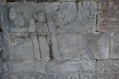 Blitar, Doğu Java, Endonezya - 25 Nisan 2021: Penataran Tapınağı, Blitar, Doğu Java Endonezya taşı üzerindeki antik rahatlama