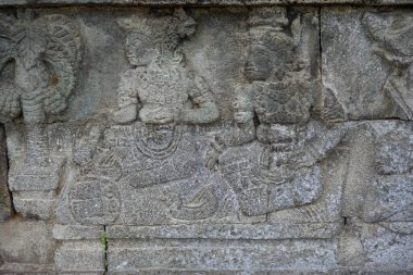 Blitar, Doğu Java, Endonezya - 25 Nisan 2021: Penataran Tapınağı, Blitar, Doğu Java Endonezya taşı üzerindeki antik rahatlama