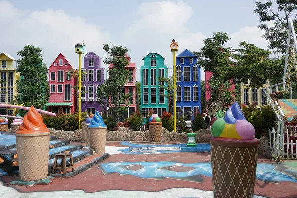 Vista Colorido Edificio Kota Mungil Ngancar Kediri Java Oriental Indonesia — Foto de Stock