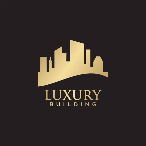 Luxus Gebäude Logo Design Vorlage Mit Goldener Farbe — Stockvektor