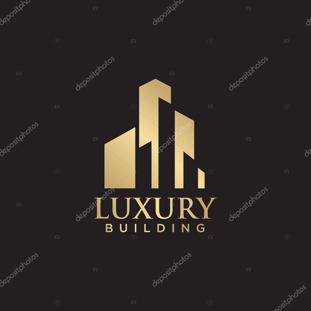 Luxury building logo design template with golden color