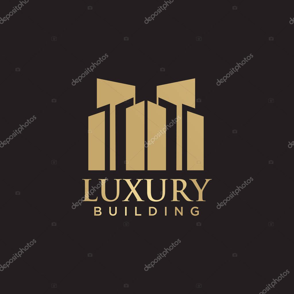 Luxury building logo design template with golden color