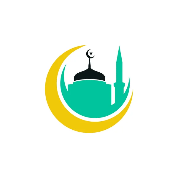 带有清真寺模板图标或符号的伊斯兰学校标志设计 — 图库矢量图片