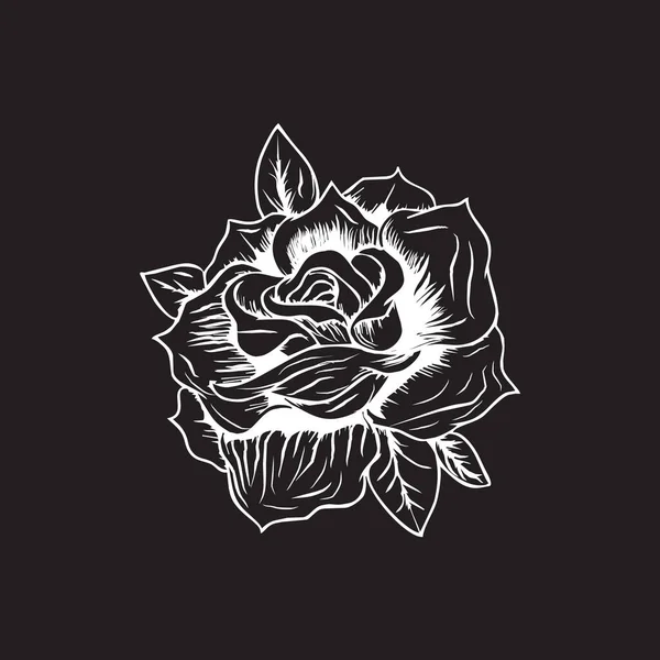 Logo Rosa Blanca Plantilla Vector Fondo Negro — Vector de stock
