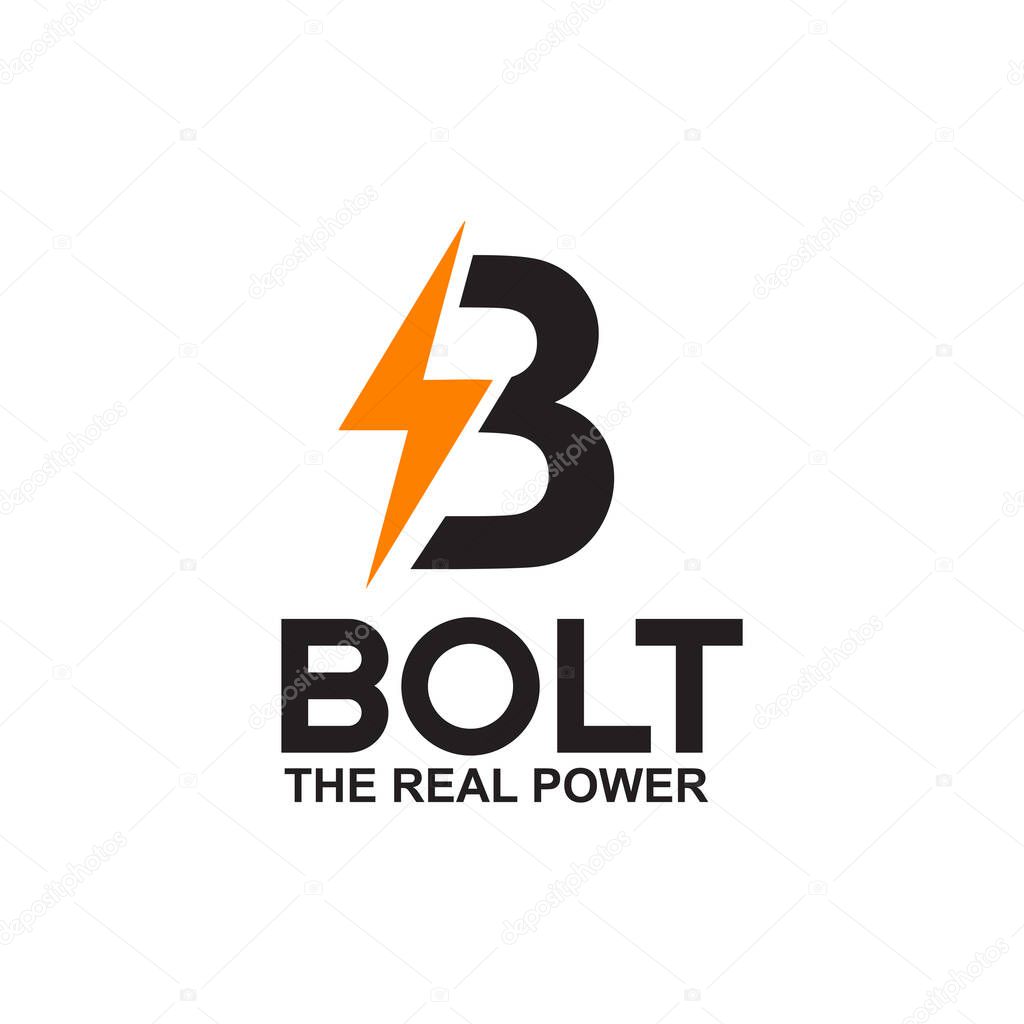 B letter initial logo incorporated with lightening bolt design vector template