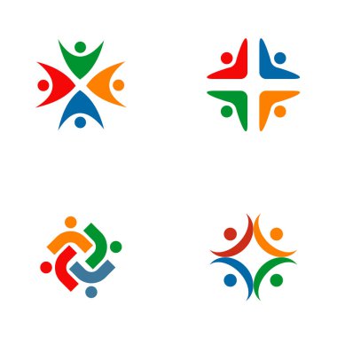 Topluluk, evlat edinme, bakım, takım çalışması logo tasarım vektörü