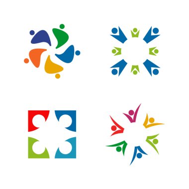 Topluluk, evlat edinme, bakım, takım çalışması logo tasarım vektörü