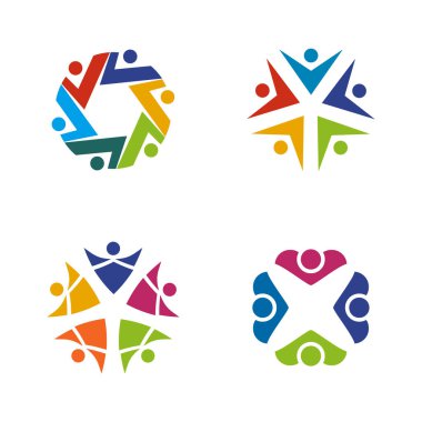 Topluluk, evlat edinme, bakım, takım çalışması logo tasarım vektörü