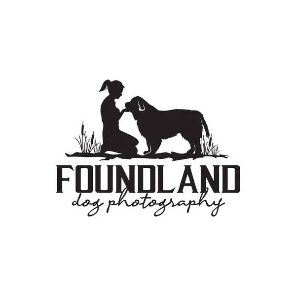 Girl Newfoundland Dog Silhouette Vector Logo Design — Stockový vektor