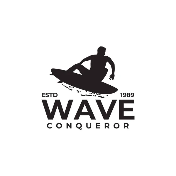 Silhouette Surfer Mann Vektor Logo Design — Stockvektor