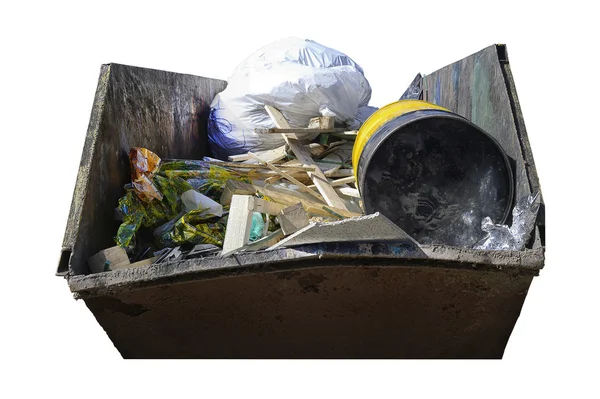 Lixeira com resíduos industriais isolados sobre fundo branco — Fotografia de Stock