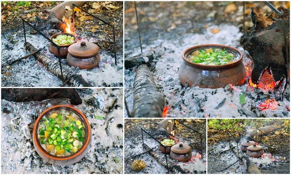 Collage - cooking in the pot — Stock Photo, Image