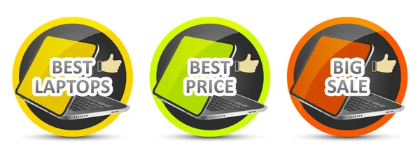 Best laptop. Best price. Big sale. Vector icon. — Stock Vector