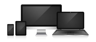 Beyaz bir arka plan üzerinde duyarlı web tasarım cihazlar. Bilgisayar, tablet, akıllı telefon ve dizüstü. 
