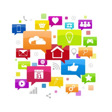 İllüstrasyon renkli uygulamalar ve simgeler.