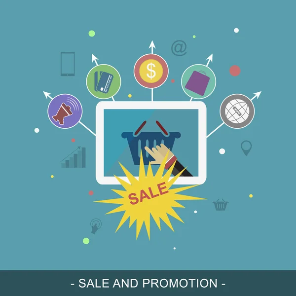 Vendita e promozione banner vettoriale. Illustrazione piatta per materiali promozionali o banner di siti web . — Vettoriale Stock