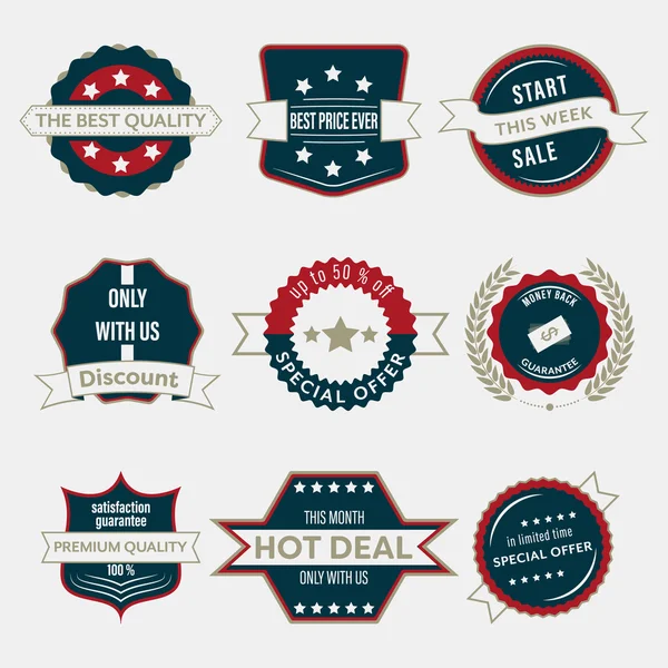 Set of business labels and ribbons in vintage style. Vector branding in retro design. — Stock Vector