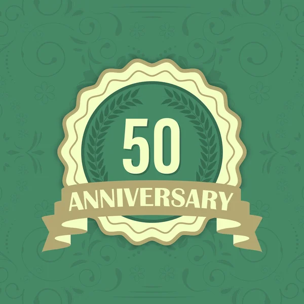 50e verjaardag vector label op de achtergrond van een groene sieraad. — Stockvector