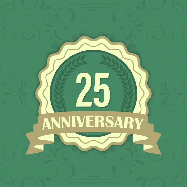 25e verjaardag vector label op de achtergrond van een groene sieraad. — Stockvector