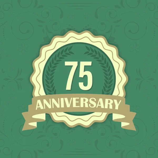 75ste verjaardag vector label op de achtergrond van een groene sieraad. — Stockvector