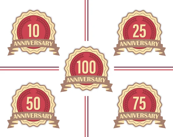 Set of vector labels for major anniversaries. — Stock Vector