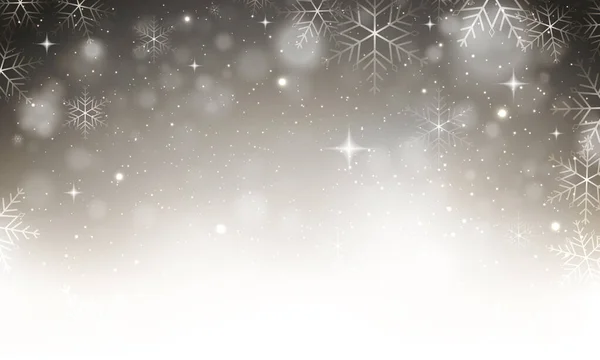 雪の結晶とベクトル抽象的な冬のクリスマス雪の灰色の背景 星と輝き — ストックベクタ