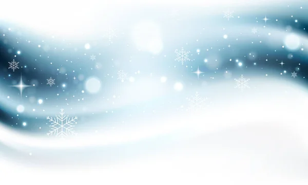 Fondo Nevado Invierno Con Purpurina Copos Nieve Estrellas Tarjeta Navidad — Vector de stock