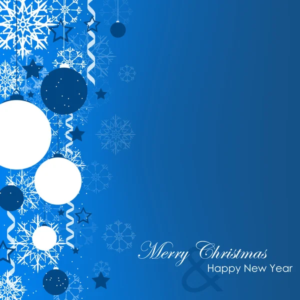 Christmas card with snowflakes and christmas balls on a blue background — Stock Vector